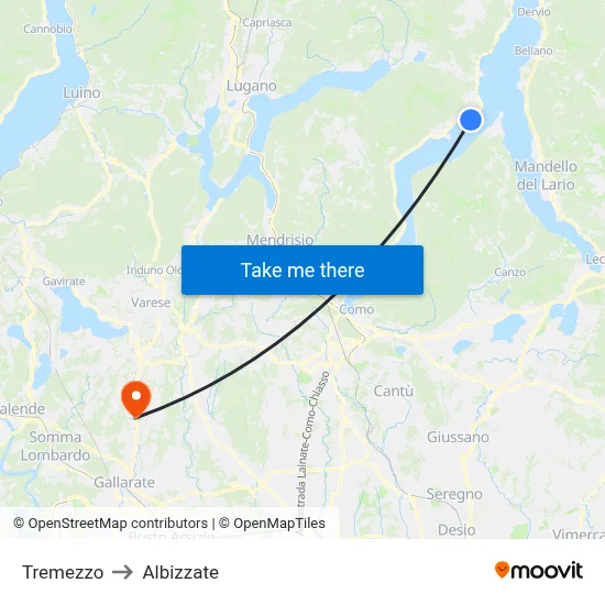 Tremezzo to Albizzate map
