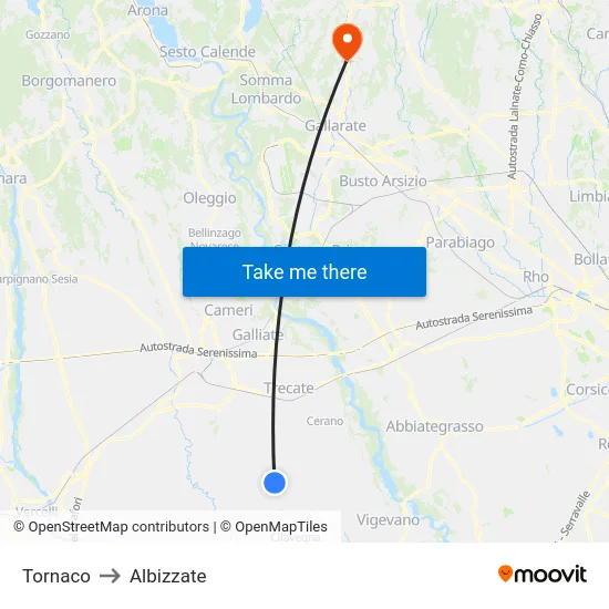 Tornaco to Albizzate map