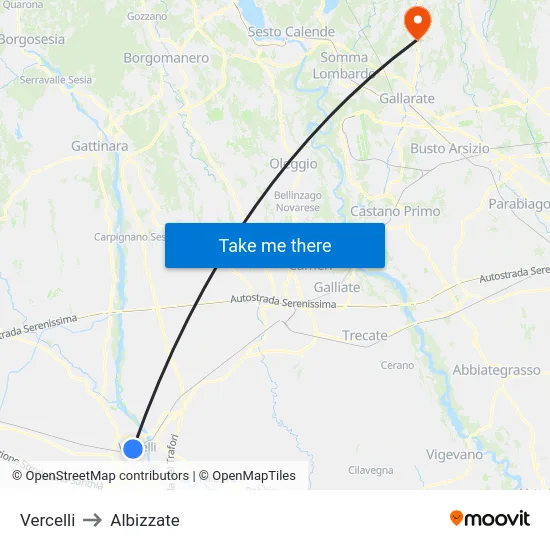 Vercelli to Albizzate map