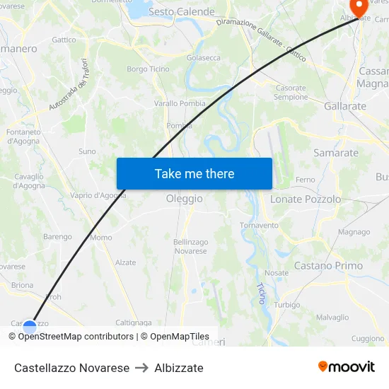 Castellazzo Novarese to Albizzate map
