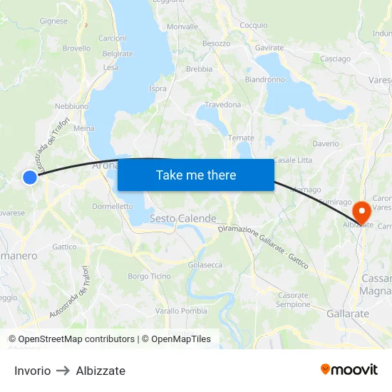 Invorio to Albizzate map