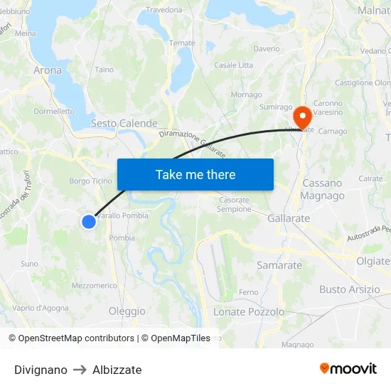 Divignano to Albizzate map