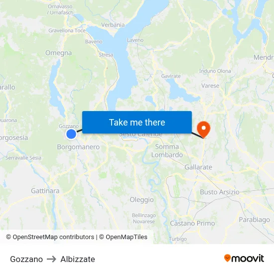Gozzano to Albizzate map