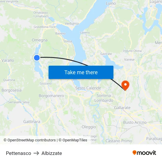 Pettenasco to Albizzate map