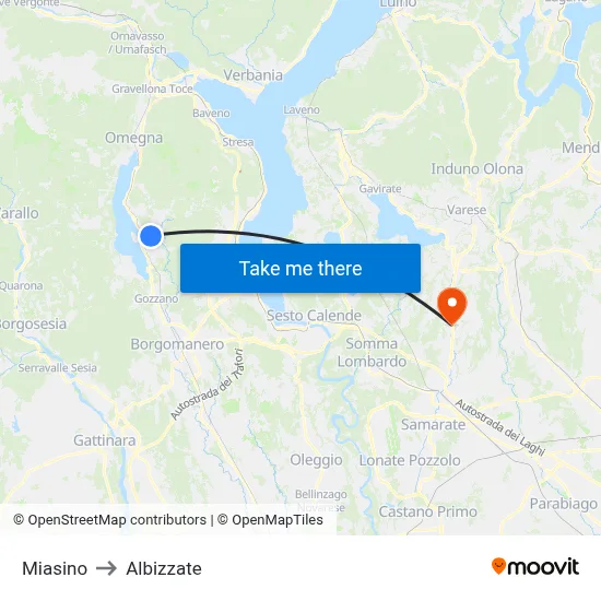 Miasino to Albizzate map