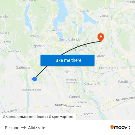 Sizzano to Albizzate map