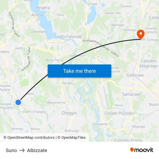 Suno to Albizzate map