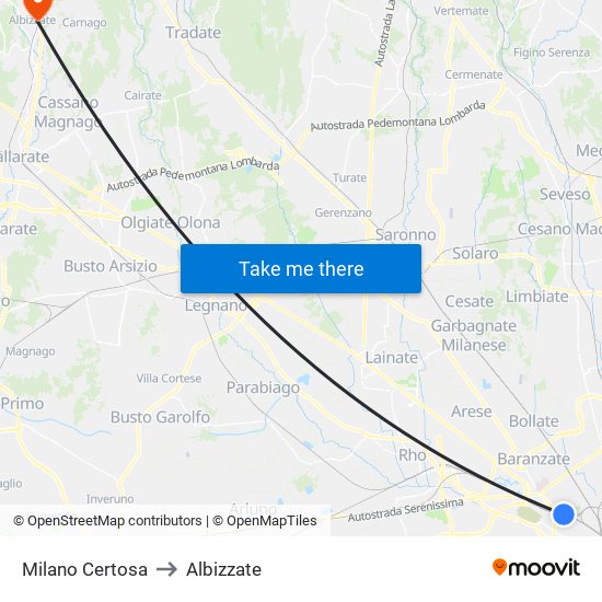Milano Certosa to Albizzate map