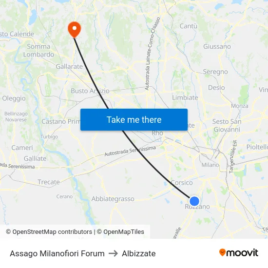 Assago Milanofiori Forum to Albizzate map