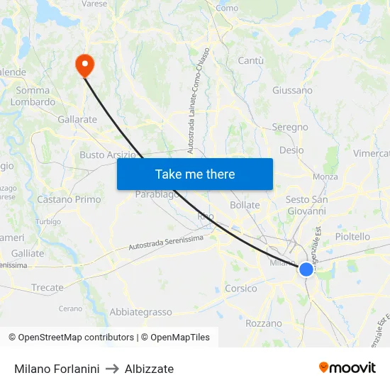 Milano Forlanini to Albizzate map