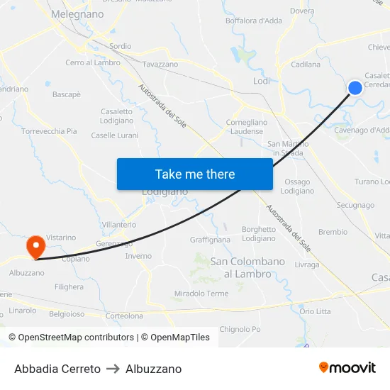 Abbadia Cerreto to Albuzzano map