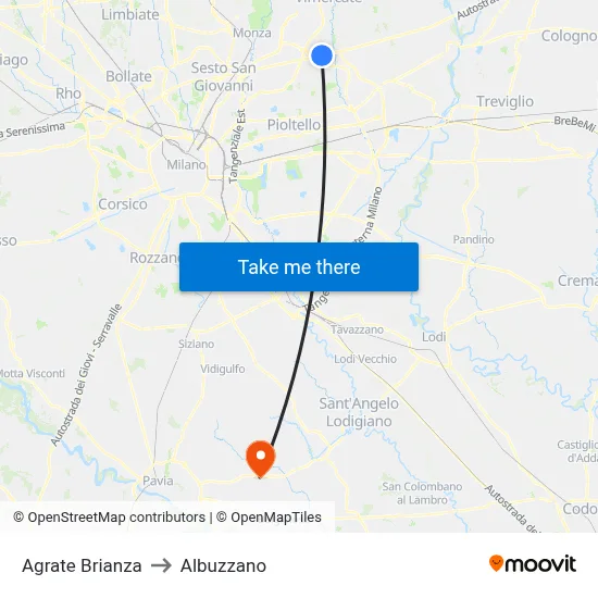 Agrate Brianza to Albuzzano map