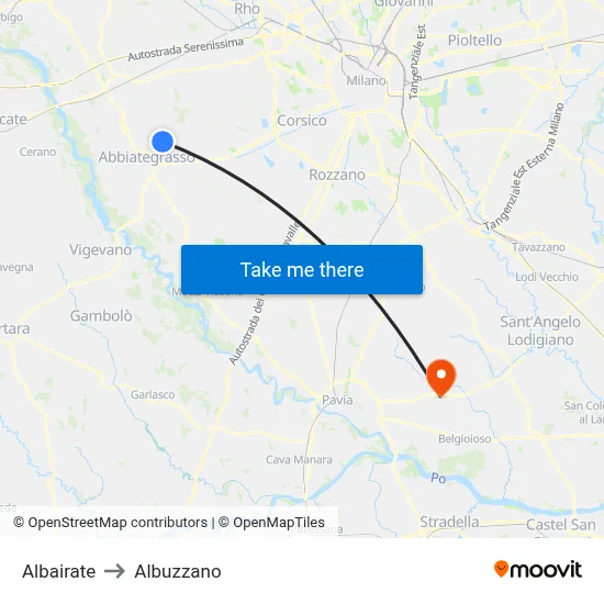 Albairate to Albuzzano map