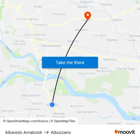 Albaredo Arnaboldi to Albuzzano map