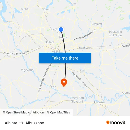 Albiate to Albuzzano map