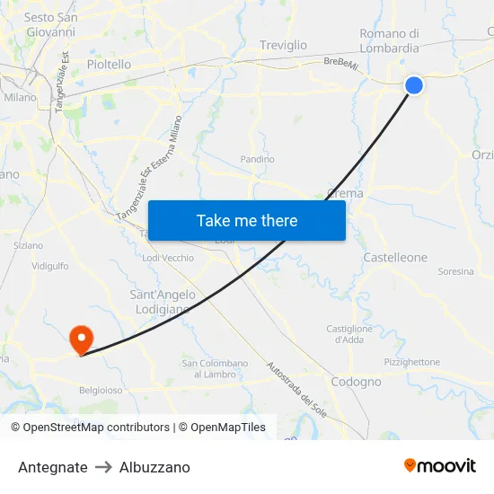 Antegnate to Albuzzano map