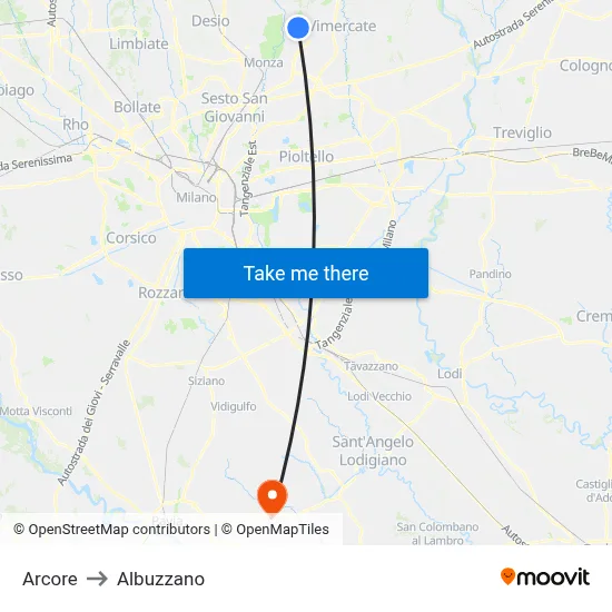 Arcore to Albuzzano map