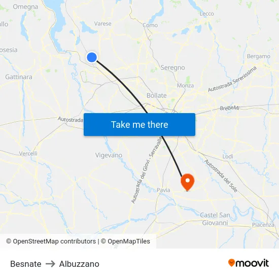 Besnate to Albuzzano map