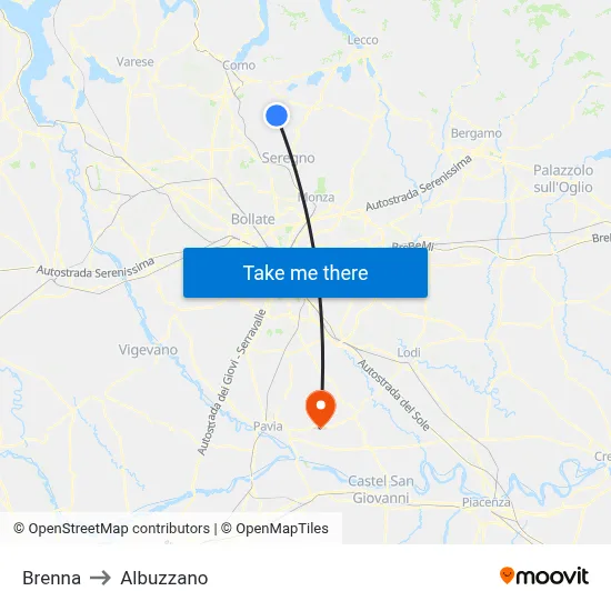 Brenna to Albuzzano map