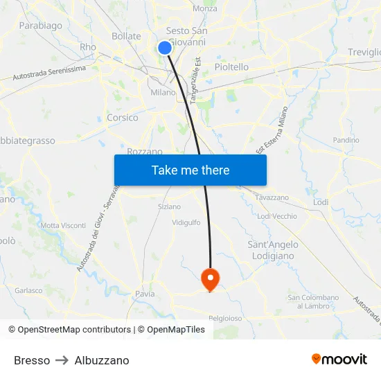 Bresso to Albuzzano map
