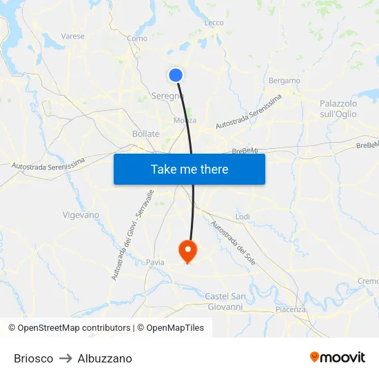 Briosco to Albuzzano map