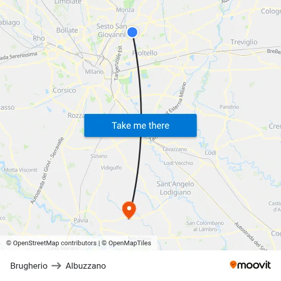 Brugherio to Albuzzano map