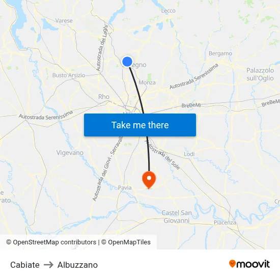 Cabiate to Albuzzano map
