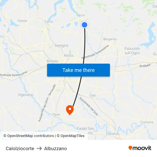Calolziocorte to Albuzzano map