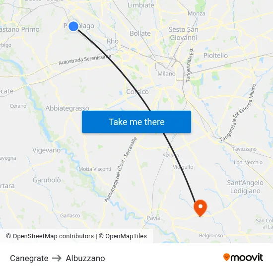 Canegrate to Albuzzano map