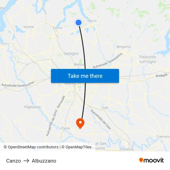 Canzo to Albuzzano map