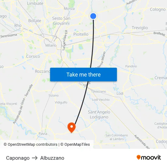 Caponago to Albuzzano map