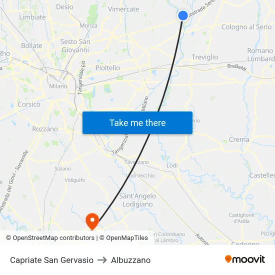 Capriate San Gervasio to Albuzzano map