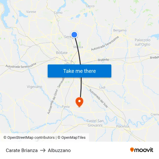 Carate Brianza to Albuzzano map