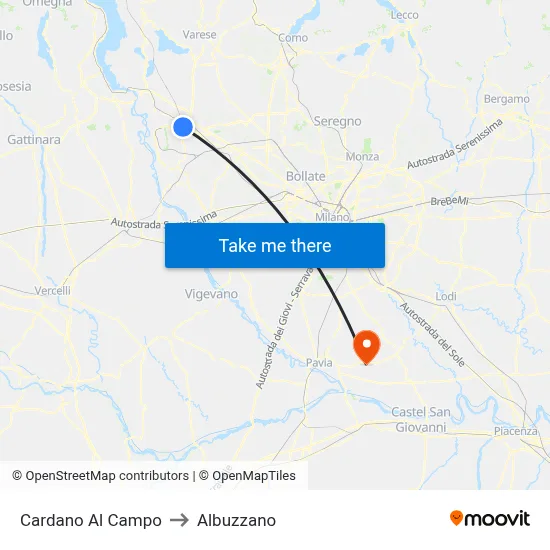 Cardano Al Campo to Albuzzano map
