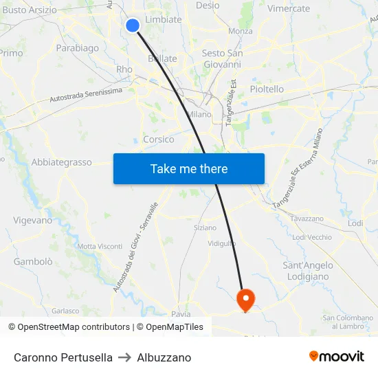 Caronno Pertusella to Albuzzano map