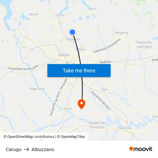 Carugo to Albuzzano map