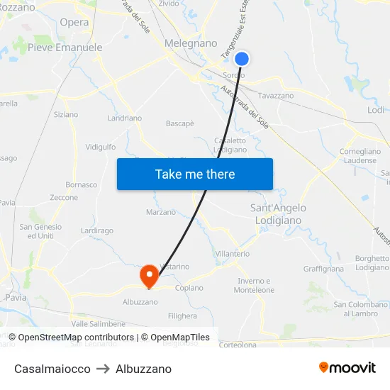 Casalmaiocco to Albuzzano map