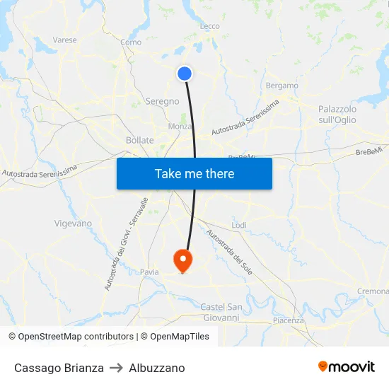 Cassago Brianza to Albuzzano map
