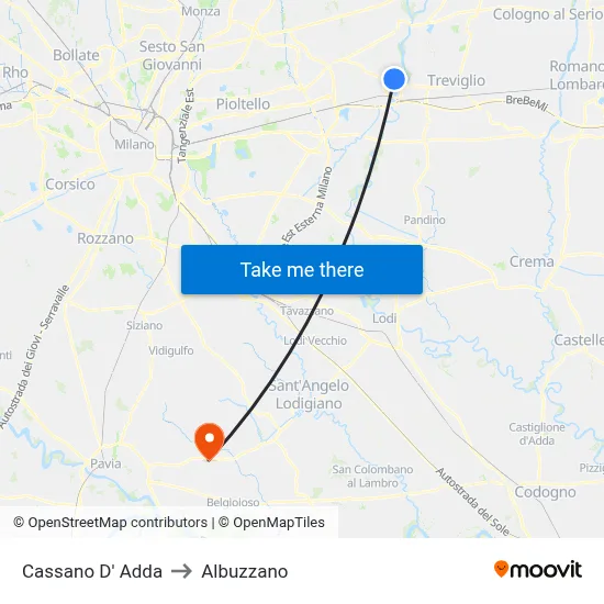 Cassano D' Adda to Albuzzano map