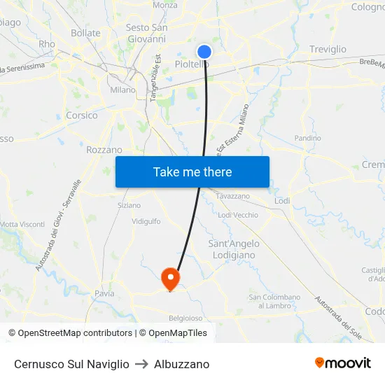 Cernusco Sul Naviglio to Albuzzano map