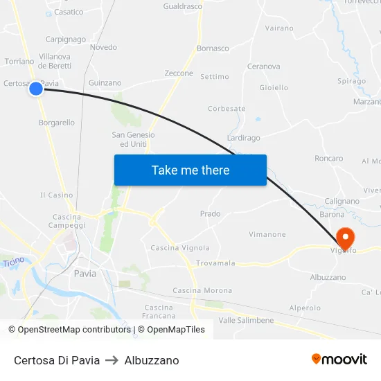 Certosa Di Pavia to Albuzzano map