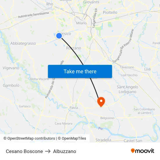 Cesano Boscone to Albuzzano map