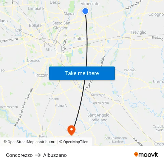 Concorezzo to Albuzzano map