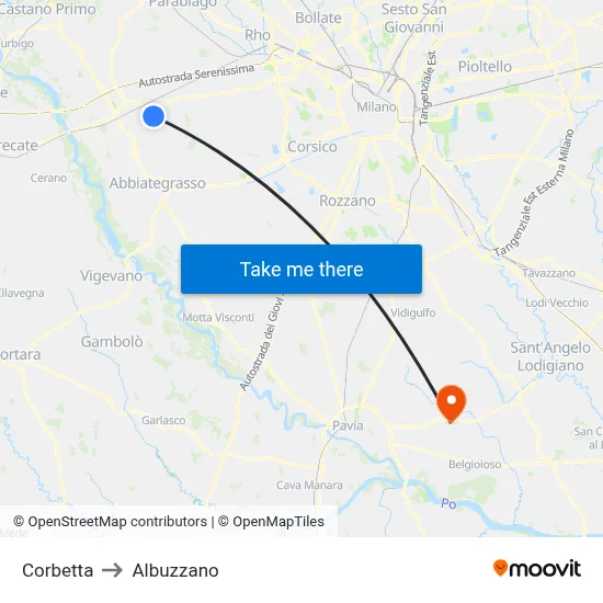 Corbetta to Albuzzano map