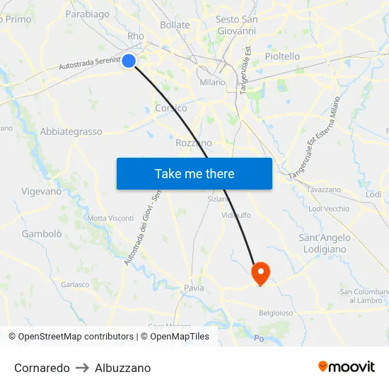 Cornaredo to Albuzzano map