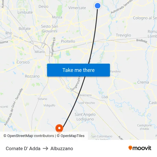Cornate d'Adda to Albuzzano map