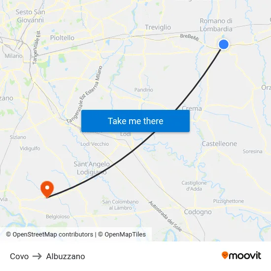 Covo to Albuzzano map