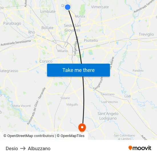 Desio to Albuzzano map