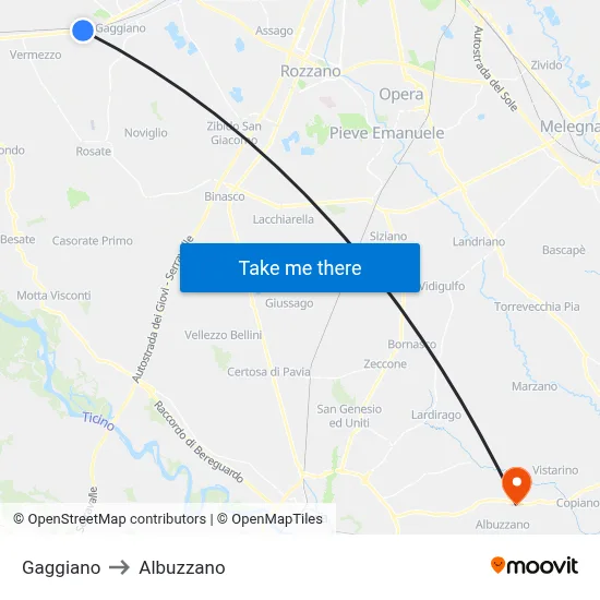 Gaggiano to Albuzzano map