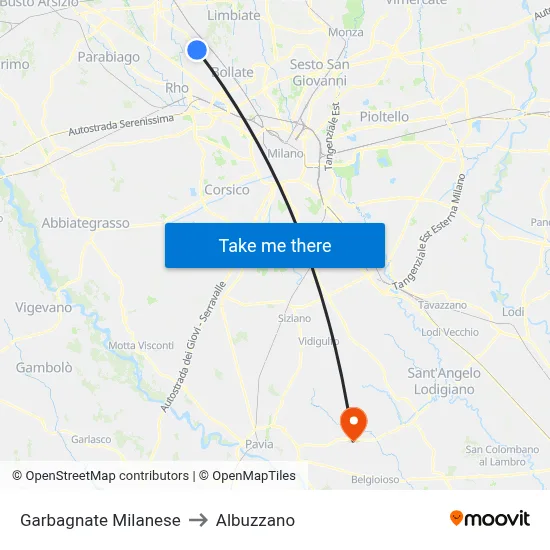 Garbagnate Milanese to Albuzzano map